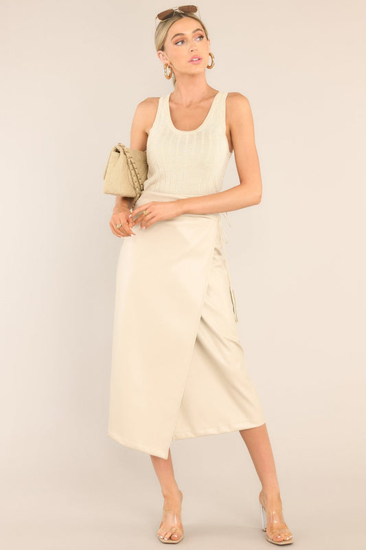 Put Me First Beige Faux Leather Skirt